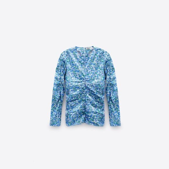 NWT Zara multicolour floral print gathered blouse, S - Picture 2 of 6